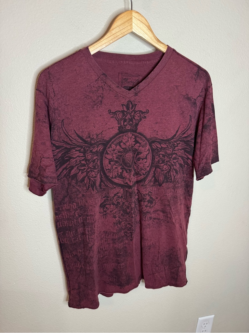 Retrofit Burgundy Graphic Tee Gothic Cross Biker Y2K Shirt Size L
